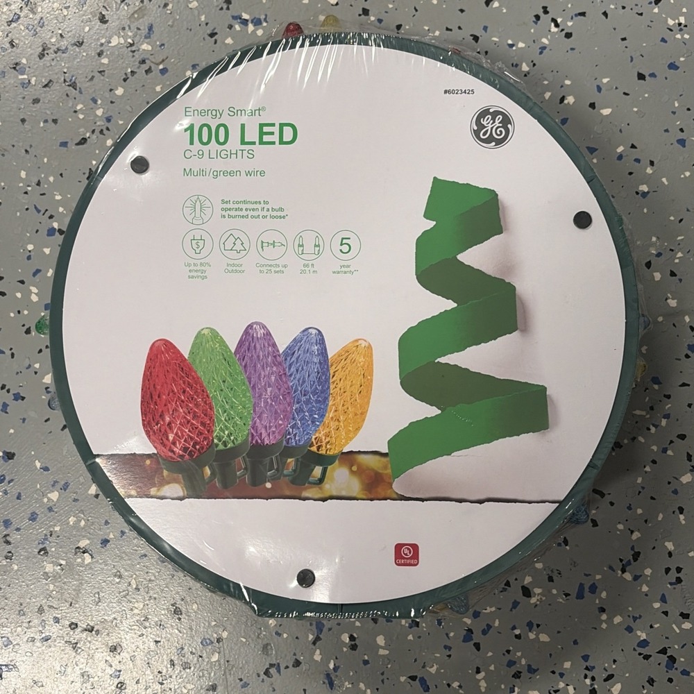 100 Diamond Faceted GE Energy Smart 66 Feet On Reel C9 MultiColor LED Lights